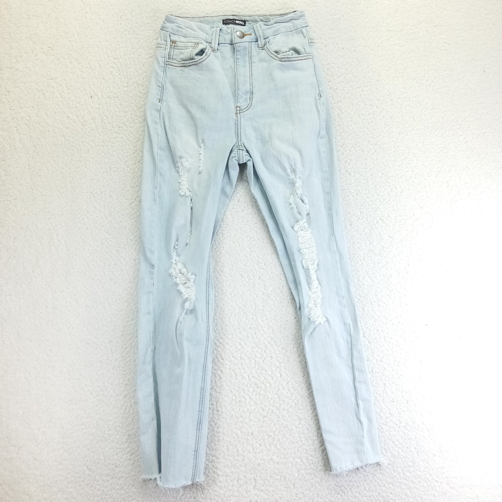 Fashion Nova Womens Light Wash Distressed High Rise Skinny Jeans Size 5 DG7025HM